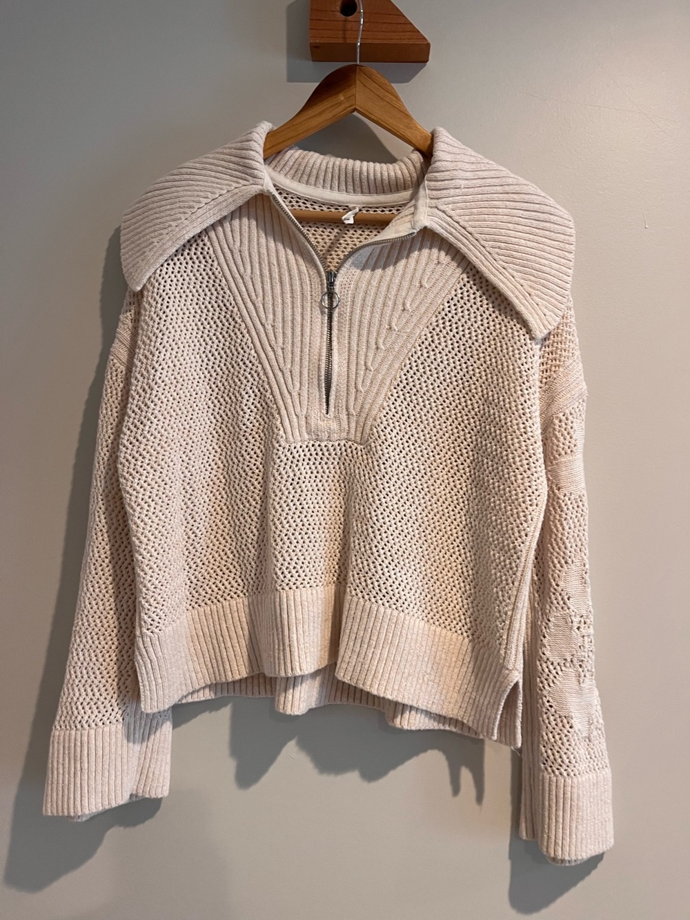 Anthropologie Daily Practice LARGE half zip sweater cream beige
